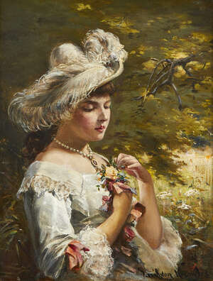 
	
		Davidson Knowles, R.B.A., 
		 
		British fl.1878-1909- 
		 
		Portrait of a lady,...