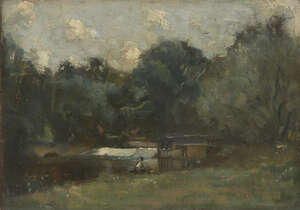 
	
		Attributed to William George Robb, 
		British 1878-1940- 
		 
		In Kent; 
		 
		oil...