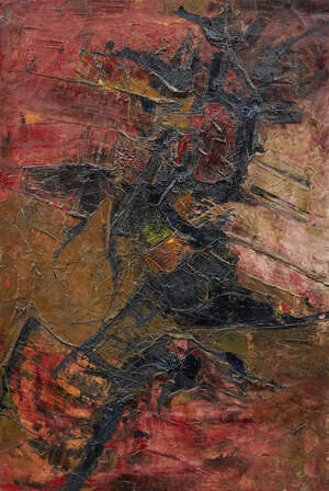 
	
		Frank Fidler, 
		British 1910-1995- 
		 
		Red and black abstract, 1961; 
		 
		oil on...
