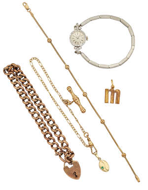 
	
		A group of jewellery, comprising: a lady's wristwatch, the dial signed Universal Genève,...