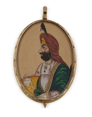 
	
		A fine miniature portrait of Raja Nau Nihal Singh (1821-40), India, mid-19th century,...