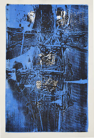 
	
		Henry Cliffe, 
		British 1919-1983- 
		Composition in blue and black; 
		lithograph...
