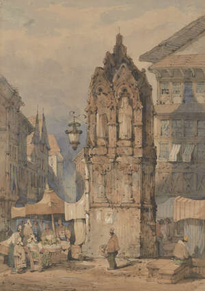 
	
		Samuel Prout OWS, 
		British 1783-1852- 
		 
		The Croix de Pierre, Rouen; 
		 
		
