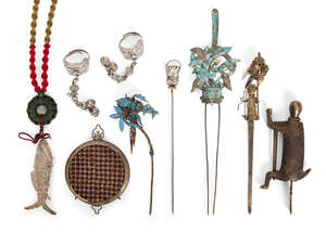 
	
		A collection of Chinese jewellery, 19th - 20th century, to include a kingfisher set hair...