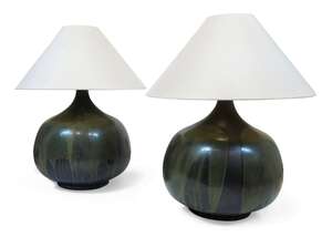 
	
		Designer Unknown, 
		 
		Pair of over-sized studio pottery lamps, circa 1970/80, 
		