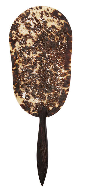 
	
		A Chinese tortoiseshell 'dragon' hand fan, 19th century, carved and pierced with...