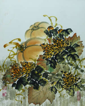 
	
		Early 20th century Chinese school, ink and colour on paper, fruit and floral study,...