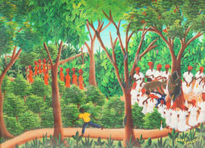 
	
		Fenel Deroncelly, Haitian School, mid 20th century- Ceremony in a tropical forest;...
