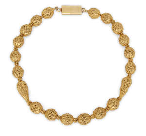 
	
		A very fine gold filigree and granulated bead necklace, Julfa, Iran, late 18th century or...