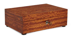
	
		A satinwood rectangular box, 19th century, on ebonised bun feet, 27cm wide

	


