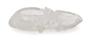 
	
		A Chinese rock crystal brushwasher, 19th century, carved as two peaches with leafy...