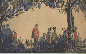 
	
		Claud Lovat Fraser, 
		British 1890-1921- 
		 
		Kitchener's Army, 1914; 
		 
		brush...