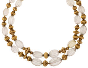 
	
		Two 19th century rock crystal and gold bead necklaces, each composed of a series of...