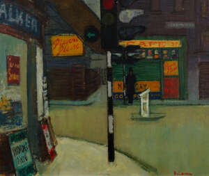 
	
		Audrey Lanceman,
		British b. 1931-
		 
		Someone Waiting;
		 
		oil on board,...