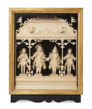 
	
		A fine balsa-wood model of Krishna and Radha and two attendants, India, 19th century,...
