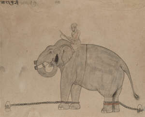 
	
		A drawing of an elephant and mahout, Provincial Mughal, probably Ajmer, 18th century,...