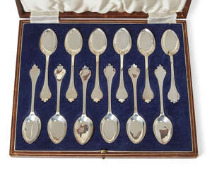 
	
		A set of twelve ice cream spoons in fitted case, London, c.1898, the Goldsmiths &...