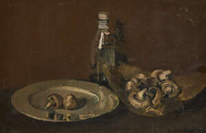 
	
		Ruskin Spear CBE RA,
		British 1911-1990-
		 
		Still Life with Mushrooms;
		 
		oil...