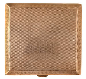 
	
		A 9ct gold cigarette case, by Asprey, c. 1919, square engine turned decoration, 8.5 x...