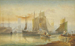 
	
		Abraham Hulk the Elder, 
		 
		Dutch 1813-1897- 
		 
		Shipping in calm waters;...