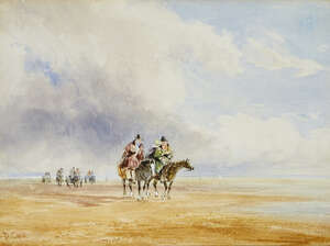 
	
		David Cox OWS, 
		British 1783-1859- 
		Crossing the Sands; 
		watercolour on paper,...
