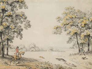 Samuel Howitt, 
British 1756-1822- 
 
Coursing a Hare;
 
pen and grey ink and watercolour on laid...