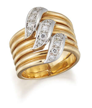 
	
		Cartier, a diamond ring, of fluted design centring on three brilliant-cut diamond set...