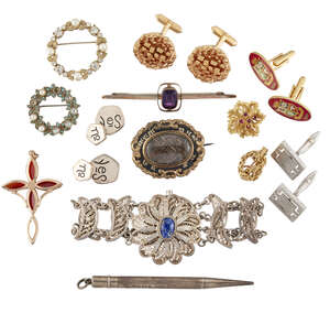 
	
		A group of jewellery and costume jewellery, comprising: a single 18ct. gold abstract...