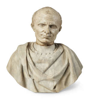 
	
		An Italian marble bust of Caesar, in the antique style, on an associated marble torso...