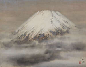 
	
		20th century Japanese School, ink and colour on paper, snow-capped Mount Fuji, hanging...