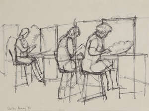 
	
		Ghisha Koenig, 
		British 1921-1993 - 
		 
		Study for 'Blue Shop ITT Tel Exchange', 1974;...