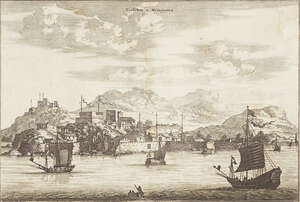Johannes Nieuhoff, 
		Dutch 1618-1672- 
		 
		Castrum a Meinjaceen, 1671; 
		 
		engraving, 30.2 x 38.4cm (sheet): Italian School, 18th century- Ovelisc
