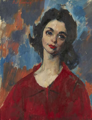 
	
		Patrick Lambert Larking RP ROI,
		British 1907-1981-
		 
		Portrait of a lady, half...