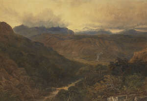 David Cox Jnr, 
		British 1809-1885- 
		 
		Landscape, possibly North Wales; 
		 
		watercolour, 45x65.5cm 
		 
		Provenance: with Abbott & Holder Lt