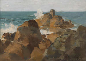 
	
		Albert Julius Olsson RA, 
		 
		British 1864-1942- 
		 
		Sea crashing against the...