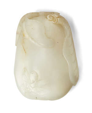 
	
		A Chinese white jade 'bitter melon' snuff bottle, 18th/19th century, carved as a bulbous...