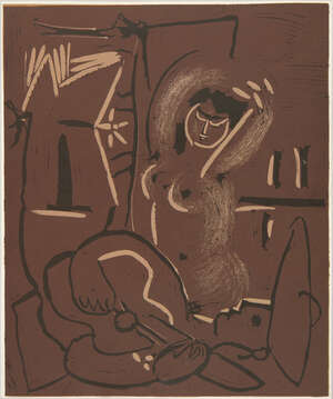 
	
		Pablo Picasso, 
		Spanish 1881-1973- 
		Reclining Woman and Picador with Guitar; The...