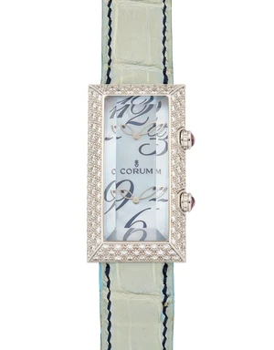Corum. An 18ct white gold diamond set quartz wristwatch with dual time zonePiscine, Reference...