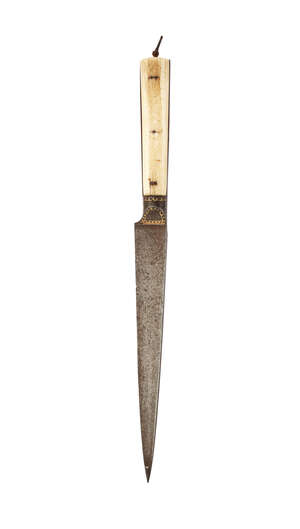 
	
		A Safavid damascened bone handled dagger, Iran, 18th century, the straight flat steel...