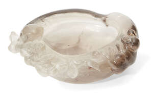 
	
		A Chinese rock crystal brushwasher, 18th/19th century, carved as a monkey atop a large...