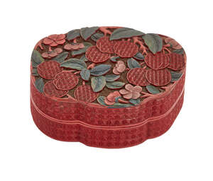 
	
		A Chinese two-colour cinnabar lacquer box and cover, 18th century, carved to the cover...
