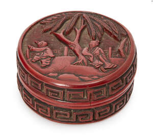 
	
		A Chinese cinnabar lacquer circular incense box and cover, Ming dynasty, 16th/17th...