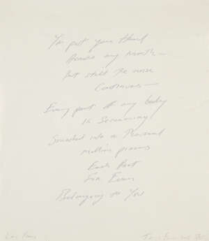 
	
		Tracey Emin CBE RA, 
		British b.1963- 
		 
		Love Poem, 2013;
		 
		embroidered cotton,...