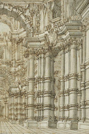 
	
		Italian School, 
		18th Century- 
		Interior of a Baroque Church; 
		pen, brown ink...