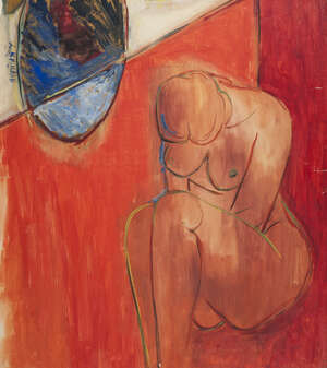 
	
		Krishna Shamrao Kulkarni ,1916-1994, Nude study, gouache on paper, signed lower lower...
