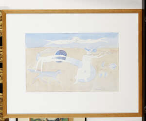 
	
		Eric James Mellon (1925-2014) 
		Nudes and Fox 
		Watercolour on paper, signed lower...