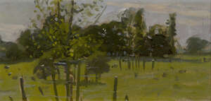 
	
		Ken Howard RA, 
		British b.1932- 
		&nbsp;
		The Golf Course, 1974; 
		&nbsp;
		oil on panel,...