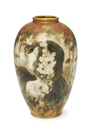 
	
		Amphora, 'Odilo', a Riessner Stellmacher & Kessel Art Nouveau porcelain vase painted by...