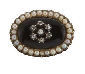 
	
		An early 19th century diamond, enamel and seed pearl brooch, the central old and rose-cut...