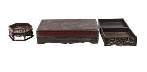 
	
		A Chinese painted lacquer rectangular box and cover, 19th century, painted with birds...